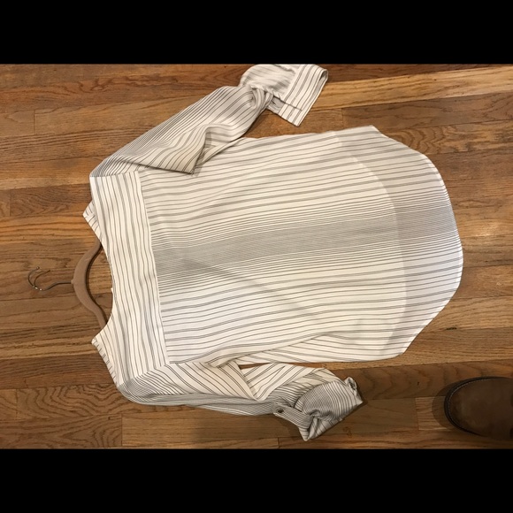 Cream blouse with black stripes. - Picture 3 of 5